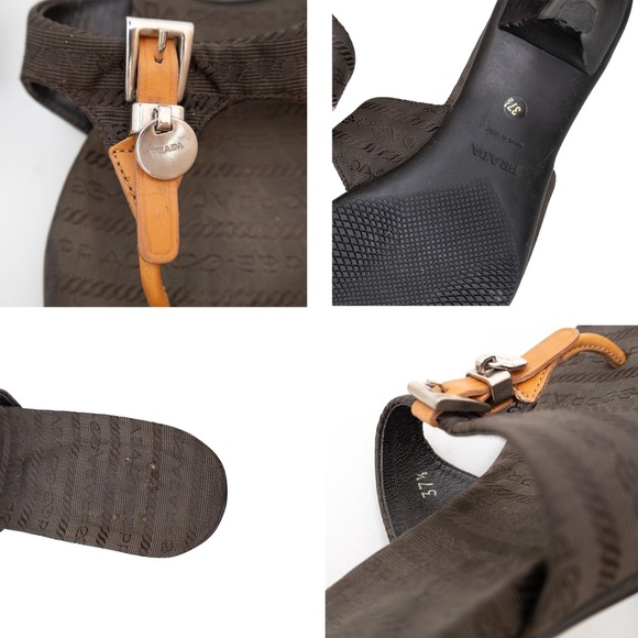 Prada Brown Kitten Heel Logo Monogram Sandals – Size EU 37.5 / UK 4.5 / US 7.5 - Picture 8 of 8
